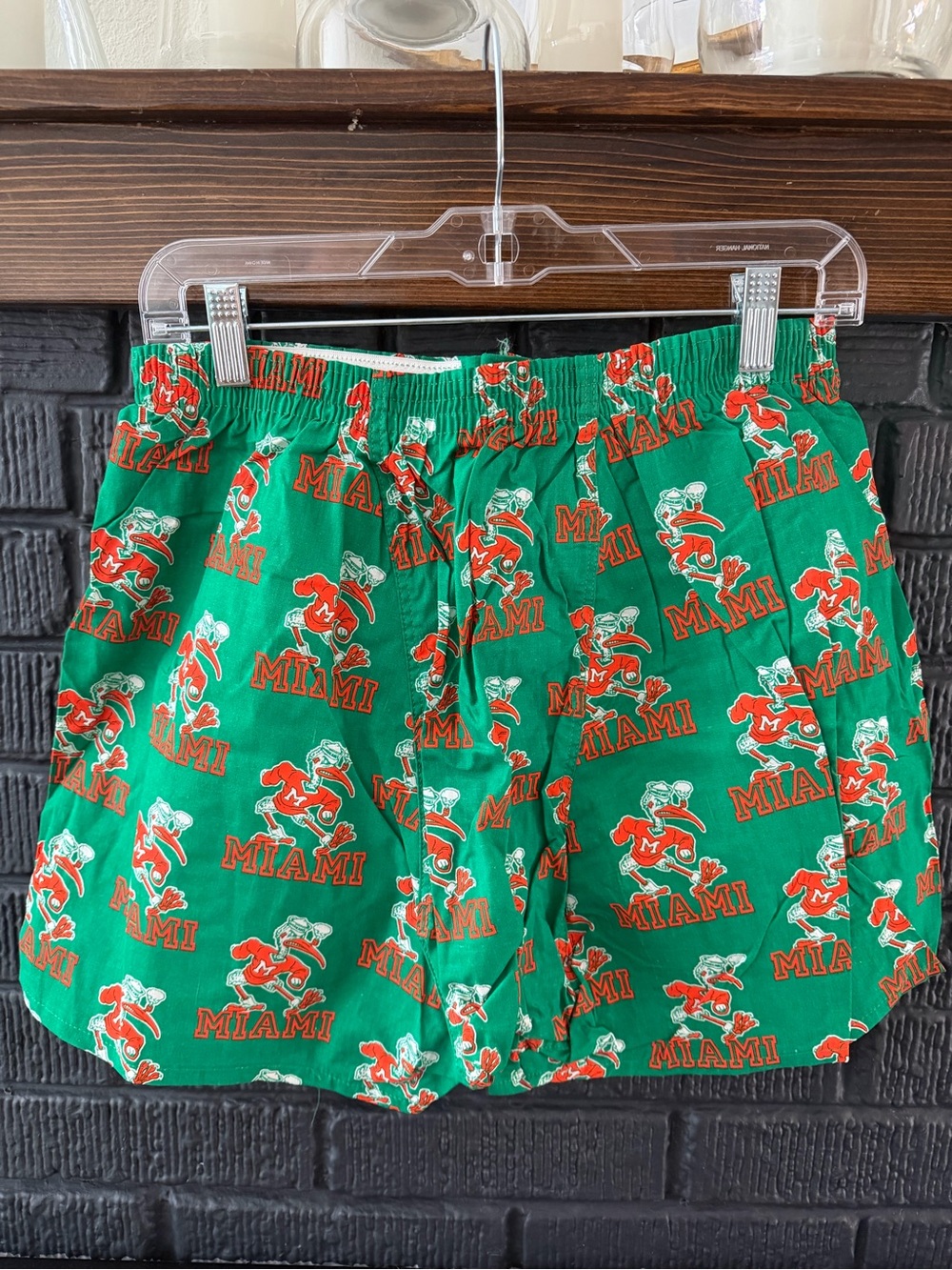 Vintage 90s University of Miami Hurricanes Print Green Boxer Shorts NEVER WORN - Picture 2 of 6